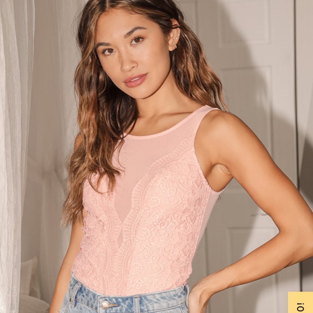 Lulus Cali cantina light pink lace bodysuit